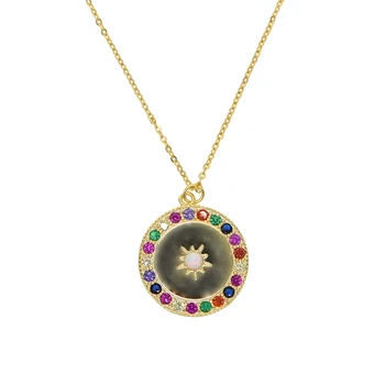 Najnovšie elegantné zlaté veľké mince disku prívesok opal náhrdelník pre ženy vybojovať sun flower s rainbow CZ kole pekné šperky drop náhrdelník