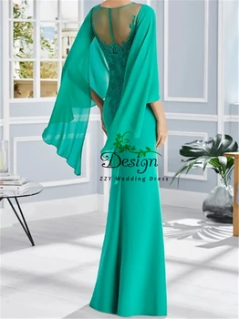 Najnovšie matka nevesty šaty 2020 Zelená Lopatka Plášť Kryt-Ramenný Šifón Full-Dĺžka Žien Dressesvestido de noiva plus veľkosť
