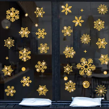 Najnovšie Zlato Snkowflake Vianočné Okno Nálepky Strieborné Lesklé Stenu Nový Rok Dekorácie Predviesť Nálepky Domova
