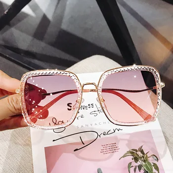 Najznámejšie Značky Námestie Polarizované slnečné Okuliare Ženy 2020 Dizajnér Fialové Odtiene Gradient Crystal Luxusné Slnečné Okuliare Lady UV400 Oculos