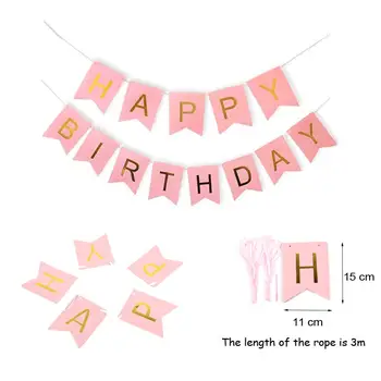 Narodeniny Dekorácie Happy Birthday Bunting Bannery Tissue Papiera Fanúšikov Pom Poms Ružová Latexové Balóny Visí Swirls Domova