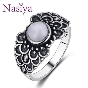 Nasiya Kvitne Kvet S Prírodnými Rainbow Moonstone Jemné 925 Silver Drahokam Šperky Prstene Pre Ženy, Strán, Svadby, Veľkoobchod