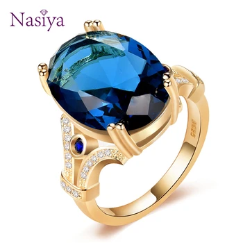 Nasiya Nový Dizajn Pôvodnej Prst Prsteň Zlatý Farebné Krúžky S 13x18MM Veľké Kamene Akvamarín Módne 925 Šperky Krúžok Veľkoobchod