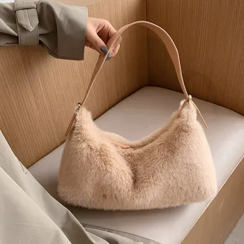 Načechraný tašky pre ženy shopper nakupovanie tote ramenný luxusné kabelky umelú kožušinu módne jednoduché žena luxusný darček taška