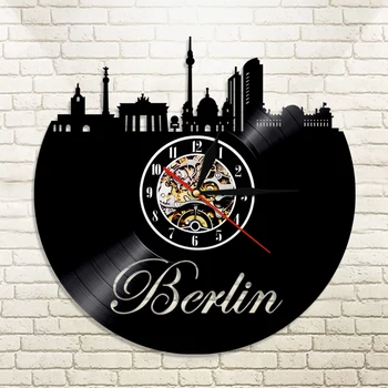 Nemecko Hodiny Skyline Domova Berlíne Vinyl Siluetu Nástenné Hodiny Panoráma Hodiny Euro Cestovanie So Suvenírmi