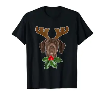 Nemecký Shorthaired Ukazovateľ Psa Parohy Vianočné T-Shirt Úžasné Krátky Rukáv Jedinečný Bežné Krátky Rukáv Topy