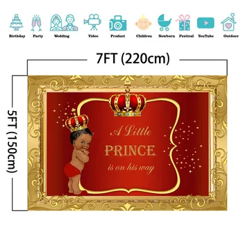 NeoBack Kráľovský Princ Baby Sprcha Pozadie Čierne Chlapec Zlatú Korunu Fotografie Pozadia Little Prince Royal Červenom Pozadí Strany