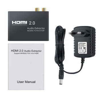 Neoteck HDMI 2.0 Audio Extractor Podpora 4K 60Hz YUV 4:4:4 a HDR HDMI Optický TOSLINK SPDIF Analógové RCA L/R, 3,5 mm Konvertor