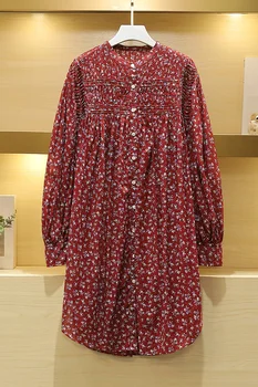 Nepravidelný Šaty Žien Kvetinový Tlačené O-krku Singel svojim Dlhým Rukávom 2020 Šaty