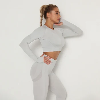 Nessaj Ženy Bezšvové Športové Fitness Dvoch-Dielny Set 2020 Dlhý Rukáv Top Vysoký Pás Bežecké Legíny Cvičenie Slim Telocvični Oblečenie