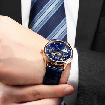 NESUN Mužov Sledovať Švajčiarsko, Luxusné Značky pánske Originálne Hodiny Auto Mechanické Náramkové hodinky pravej Kože Relogio Masculino 2020