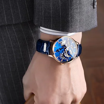 NESUN Mužov Sledovať Švajčiarsko, Luxusné Značky pánske Originálne Hodiny Auto Mechanické Náramkové hodinky pravej Kože Relogio Masculino 2020