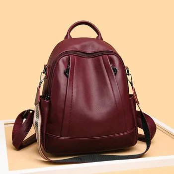 New College Štýl PU Kožené Ženy Späť Pack Klasické Wild Dizajnér Nakupovanie Backbag Trendy Bežné Cestovný Batoh pre Teenager