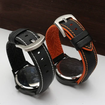 New Vysoká kvalita watchband Nylon+Gumy spodný popruh 18 mm 20 mm 22 mm 24 mm sledovať Všeobecné štýl čierny náramok pre mužov bussiness