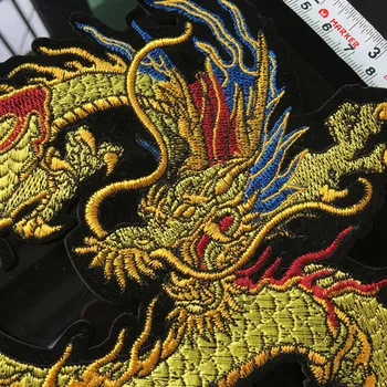 New Vysoká Kvalita Zlatý Čínsky Drak Výšivky Patch Šiť Na Oblečenie Punk Štýl Nášivka pre DIY Oblečenie Príslušenstvo Patch H