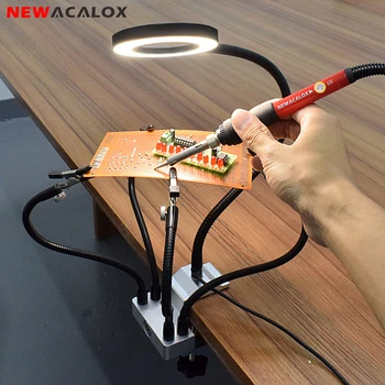 NEWACALOX LED 3X zväčšovacie sklo Lavičke Vise Tabuľka Svorka Spájkovanie Pomocnú Ruku Spájkovacie Stanice USB 5pc Flexibilné Zbrane Tretej Strane Nástroj