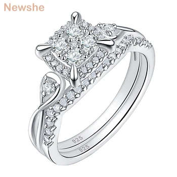 Newshe 2 Ks Pevné 925 Sterling Silver Prstene Pre Ženy AAA Kubických Zircons Jedinečné Svadobné Nastaviť Klasické Šperky BR0994