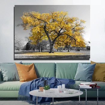 NEZIŠTNE Žltá Strom Čierne A Biele Obrázky Moderné krajinomaľbou Pre Obývacia Izba Dekorácie Plátno Plagáty A Výtlačky