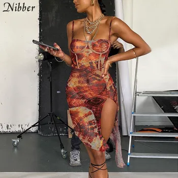 Nibber Sexy Split Vidieť-cez Hotties Nočný Klub Ženské Šaty Elegantné Grafické Oka Streetwear Voľný čas na Pláži Nepravidelný Mini Šaty