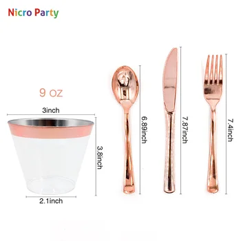 Nicro 25/50/150 ks/set Rose Gold Poháre Plastové Dosky Vidlica Nože, Lyžice Jednorazové Jasné Riadu Nastavte Strana navrhne #DPT19