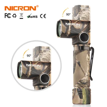 NICRON 3-Farebné Svetlo 90 Stupňov Camo Nabíjateľná Twist Baterka S 360 Otočný Klip 18650 Nepremokavé 1200L LED Baterkou B70Plus