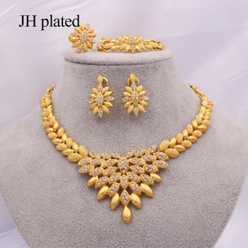 Nigéria 24K Zlata farba Šperky sady pre Ženy Luxusný náhrdelník náušnice, Náramok, prsteň Indie, Afriky, svadobné dary nastaviť Etiópia
