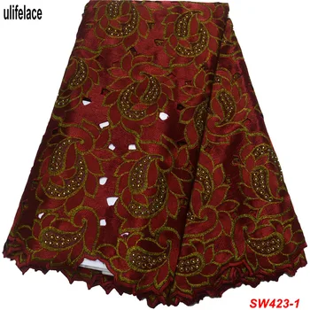 Nigérijský Swiss Voile Čipky Vo Švajčiarsku v roku 2019 Vysokú Kvalitu Výšivky Afriky Suché Bavlnené Textílie, Čipky Pre Ženy Šaty SW-423