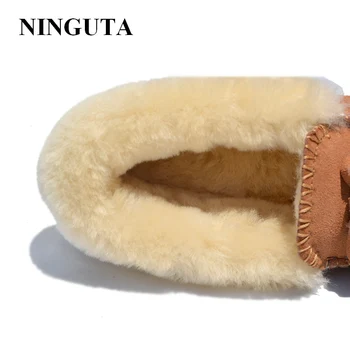 NINGUTA kvality kožušiny semišové mokasíny topánky žena bežné zimné dámske topánky