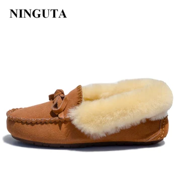 NINGUTA kvality kožušiny semišové mokasíny topánky žena bežné zimné dámske topánky