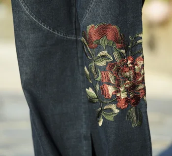 Nohavice dámske nohavice výšivky elastický pás denim širokú nohu, nohavice dámske džínsy národnej vietor bežné džínsové nohavice nohavice