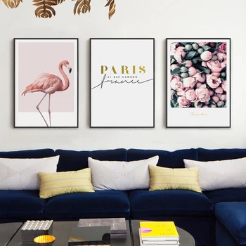 Nordic Dekoratívne Pink Témy Flamingo Pivónia Plátno Plagáty A Tlač Art Obrazy Na Stenu Hosťovská Spálňa Domova