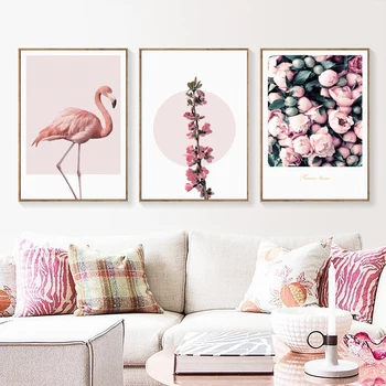 Nordic Dekoratívne Pink Témy Flamingo Pivónia Plátno Plagáty A Tlač Art Obrazy Na Stenu Hosťovská Spálňa Domova