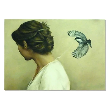 Nordic Krásny Vták Lady Zvierat Obrázok Obrázok Umelecké Plátno Maľovaní Plagátov a Tlačí na Steny Umenia pre Obývacia Izba Domova
