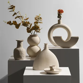 Nordic minimalistický keramická váza ozdoby sušené kvety kvetinové aranžmán výtvarné umenie obývacia izba TV kabinet ploche dekorácie