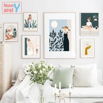 Nordic Moderných Domov Dekoratívne Maľby Módne Dievča Kreslené Ilustrácie, Plagát Modulárny Obrázky, Spálňa a Obývacia Izba