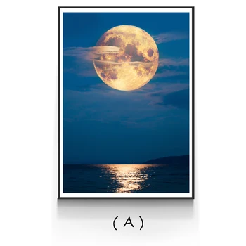 Nordic Oblohe Mesiac Seascape Nepremokavé Plátno Na Maľovanie Krajiny Plagáty Tlačiť Wall Art Obrázky, Obývacia Izba, Spálňa Č Formulár