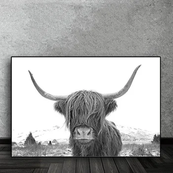 Nordic Scottish Highland Ya krava zdobia moderné čierne a biele zviera wall art výtlačkov a plagáty pre domáce dekorácie, maliarstvo