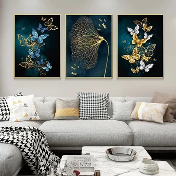 Nordic Umenie Abstraktné Maľby Zlatá Farba Motýľ, Maliarske Plátna Plagáty a Tlač Cuadros Domov Obývacej Izby, Dekorácie, Maliarstvo,