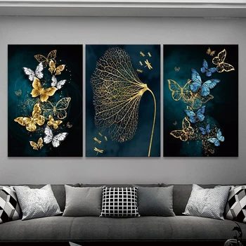 Nordic Umenie Abstraktné Maľby Zlatá Farba Motýľ, Maliarske Plátna Plagáty a Tlač Cuadros Domov Obývacej Izby, Dekorácie, Maliarstvo,