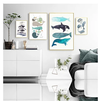 Nordic Umenie Plagátu Umelecké Plátno Umenia, Obrázky, Maľovanie Veľryba Najväčšie Zviera, Ale Krásne Pre Domáce Stene Obraz Vytlačený Na Plátno