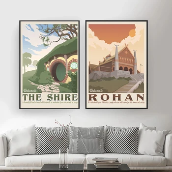 Nordic Vintage Cestovné Plagát Tolkien Stredu zeme kraje ilustrácia Krajiny Umelecké Plátno na Maľovanie obrazov na Stenu Domova