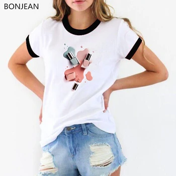 Novinka-biele, ružové a čierne nechty vytlačený 3D T Shirt ženy móde letné tee tričko femme tumblr topy slim t-shirt žena