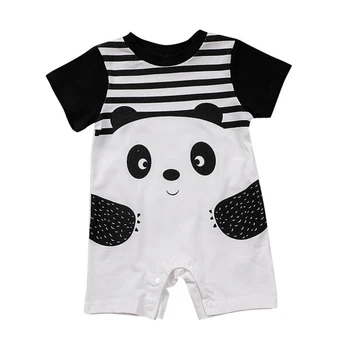 Novonarodené Dieťa Boys Romper Lete Cartoon Panda Tlač Krátky Rukáv Kombinézach Oblečenie, Detská Bavlna Oblečenie