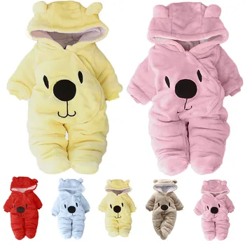 Novonarodené Dieťa, Dievča, Chlapec, Pevné Cartoon Medveď Velvet s Kapucňou Jumpsuit Romper Oblečenie roupas recem-nascido 0-3 meses dieťa meisje