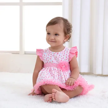 Novonarodené Dieťa Dieťa Dievča Romper Tutu Šaty Prehrabať Kvetinový Oblečenie Party Šaty Batoľa Roztomilý Princezná Pink Zdobiť Baby Girl Vhodné