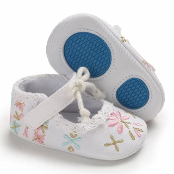 Novorodenca Dievča Sandále vyšívať Bavlnená Tkanina Anti-slip gumy jediným 0-2 Rokov Dojčenská Dievča Topánky Prvý Chodci Batoľa topánky