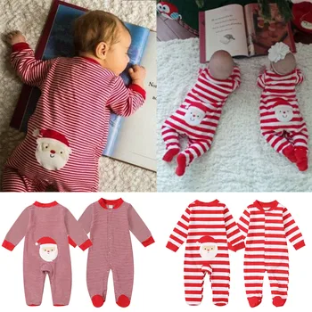 Novorodenca Dieťa, Chlapec, Dievča Oblečenie, Vianočné Santa Prekladané Romper Batoľa Fleece Nohy Zimné Jumpsuit Moje Prvé Vianoce