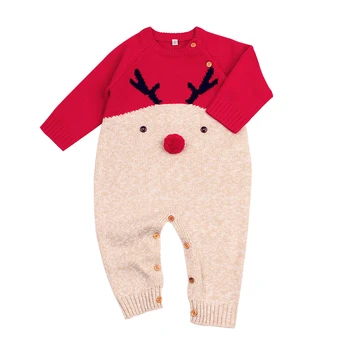 Novorodenca oblečenie cartoon Elk Vianoce deti remienky teplé pletené jesenné zimné batoľa chlapci dievčatá kombinézach dojčenské oblečenie