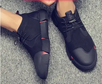 Novou značkou vysokej kvality všetko čierne pánske kožené skateboard obuv módne športové priedušná obuv módne ploché topánky, tenisky mužov