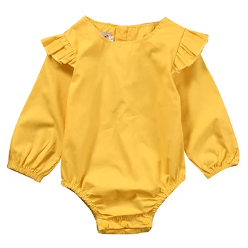 Nová 0-24M Volánikmi Dievčatá Romper Dieťa Dieťa Girlslong rukáv Romper Jumpsuit Sunsuit Oblečenie Oblečenie Žltá